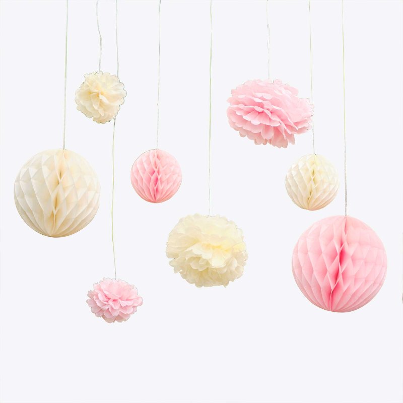 PRINCESS PARTY POM POM & HONEYCOMB HANGING TISSUE PARTY DECORATIONS