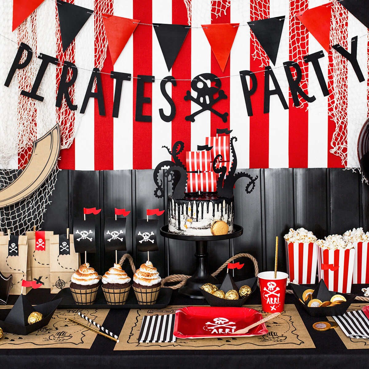 Set sail for adventure with Party Empress' Pirate Party Collection, a thrilling assortment of decorations, tableware, and accessories designed to transform any gathering into a high-seas escapade.