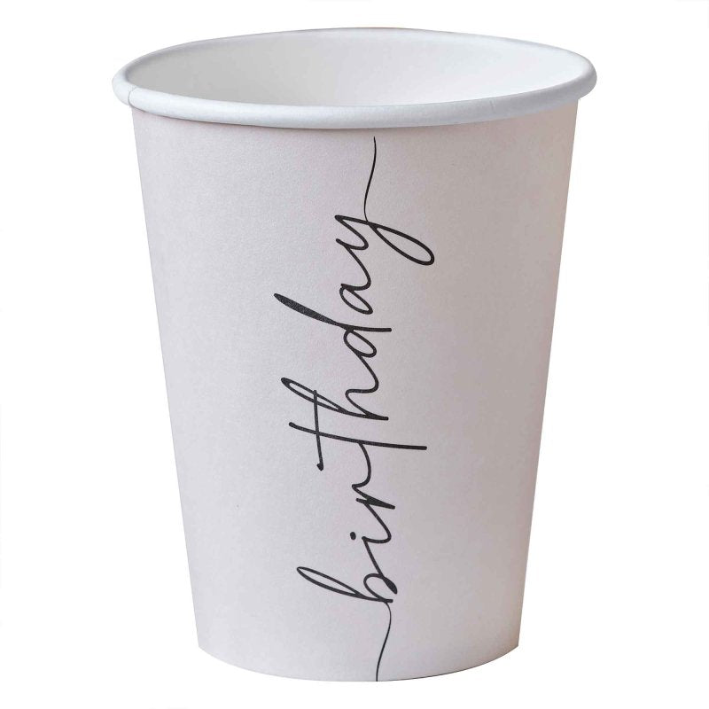 CHAMPAGNE NOIR NUDE & BLACK HAPPY BIRTHDAY PAPER PARTY CUPS